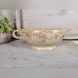 1930s Sandra by Salem Pink Floral Gravy Boat, Crazed Stained Shabby Chic Cottage
